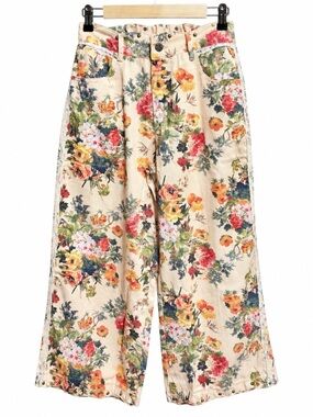 NWT POL Wide-Leg Floral Pants in Cream Peach and Multicolor